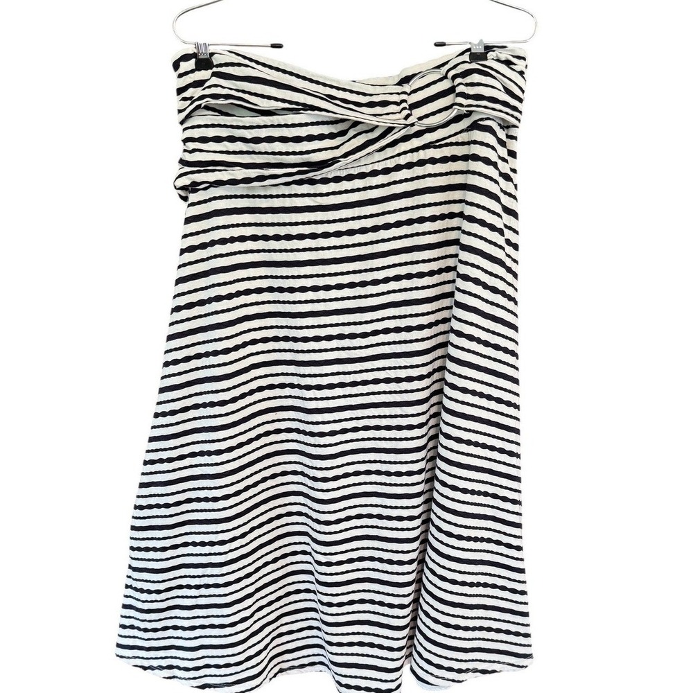 Maeve Anthropologie Striped Midi Skirt Black White Ring Detail Large NWT